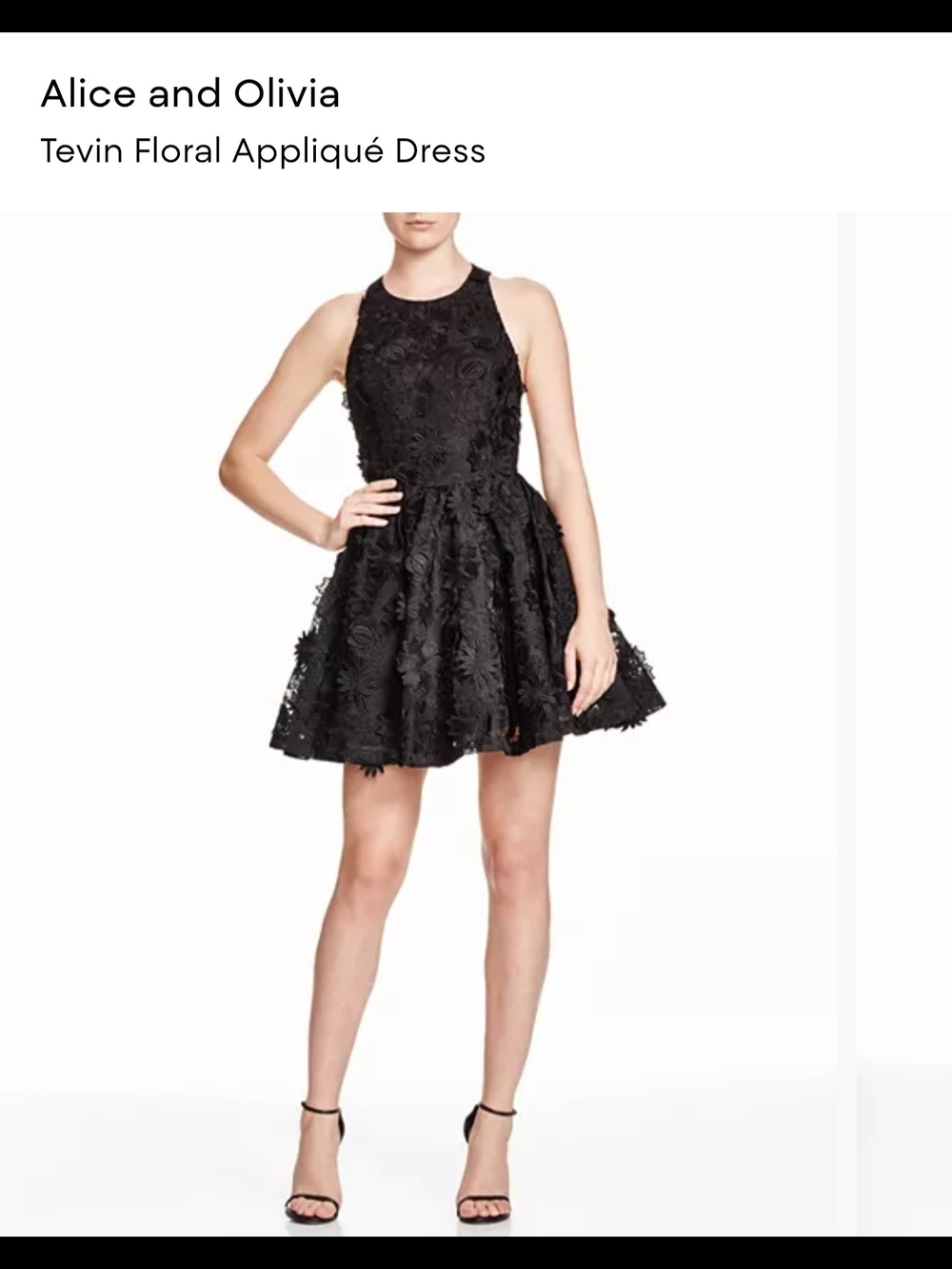 Alice + Olivia Black Floral Appliqué Mini Dress